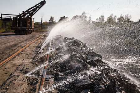 Water spraying for molten slag coolingの写真素材