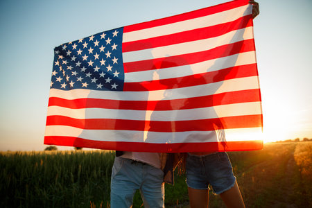 4th of July. USA independence day celebrating with national American flagの写真素材