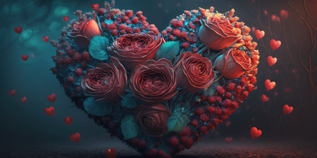 Romantic bouquet of roses. Fantasy rose, light blurred bokeh.の写真素材
