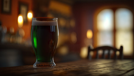 St. Patricks day - green Irish beer or ale in old pubの写真素材