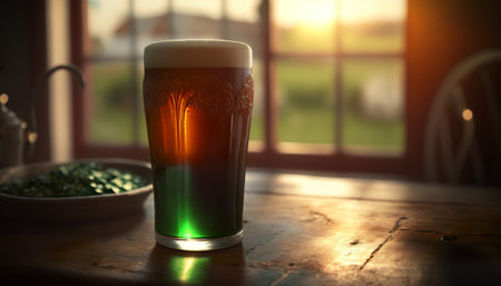 St. Patricks day - green Irish beer or ale in old pubの写真素材