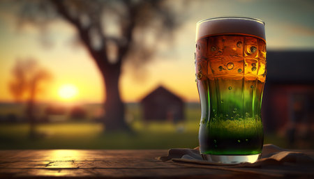 St. Patricks day - green Irish beer or ale in old pubの写真素材