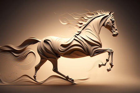 Gallop running Arabian horse shaped by watercolour calligraphy strokesの写真素材