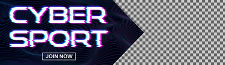 Cyber sport promo banner with place for a photo. Esport ads vector design template with glitch...