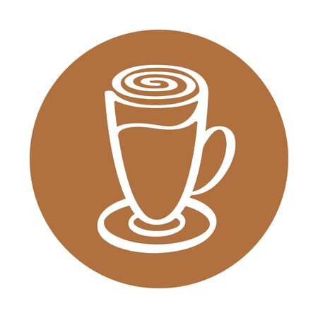 Glass of latte coffee, tea, milkshake icon. Vector illustration with stylized glass. Design template for sticker, badgeのイラスト素材