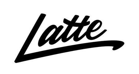 Latte text. Hand drawn vector logo with lettering typography isolated on white background. Illustration for coffee shop, cafe - banner, flyer, poster, sticker, badge, printのイラスト素材