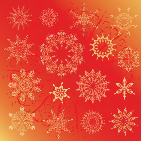 snowflakes, Christmas design elements on a red backgroundのイラスト素材