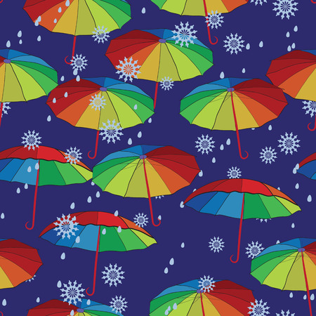 Colorful umbrellas against the backdrop of snow and rain. Seamless texture. Designed for textiles and packaging.のイラスト素材