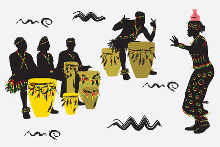 African Musicians dance and play the drums.のイラスト素材