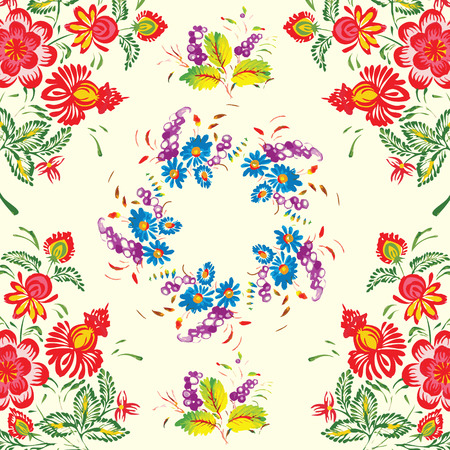 floral pattern in folk style (Petrykivsky Painting, Ukraine), EPS10のイラスト素材