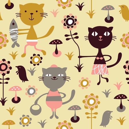seamless pattern with cartoon catsのイラスト素材