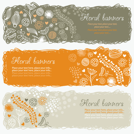 horizontal floral bannersのイラスト素材