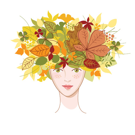 young woman with autumn leavesのイラスト素材