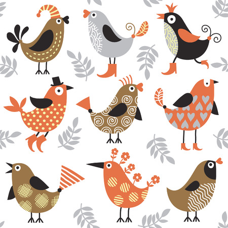 seamless pattern with cute birdsのイラスト素材
