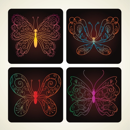 Set of Vector butterflies with floral elementsのイラスト素材