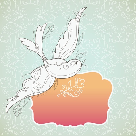 Vector Bird with floral elements and frame for your textのイラスト素材