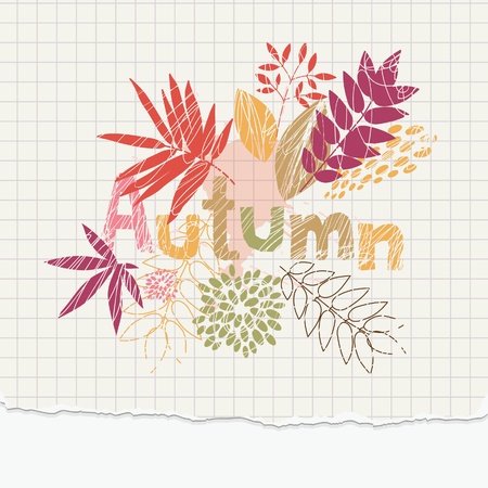 autumn illustration on the notepaper のイラスト素材