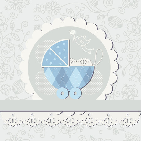 Baby boy arrival announcement card, scrapbook elements のイラスト素材