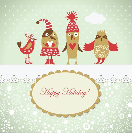 Christmas card with cute birdsのイラスト素材
