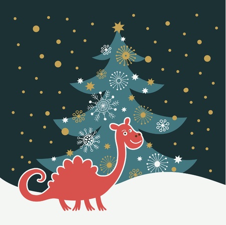 cute dragon , greeting christmas cardのイラスト素材