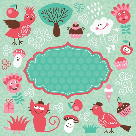 frame and set cute cartoon elementsのイラスト素材