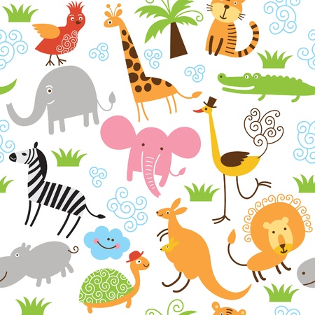 seamless pattern with cute animalsのイラスト素材
