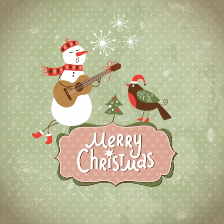 Christmas and New Year vintage cardのイラスト素材