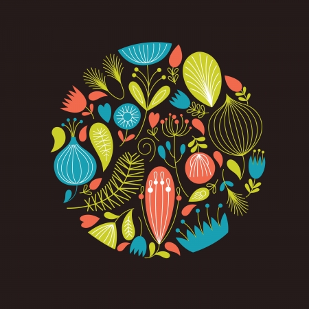 Floral illustration on the dark backgroundのイラスト素材