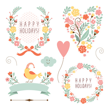 banners, floral frames and graphic elementsのイラスト素材