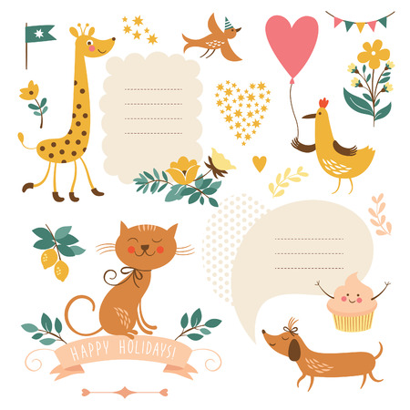 Set of animals illustrations and graphic elementsのイラスト素材