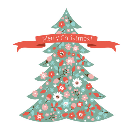 Christmas tree with  flowersのイラスト素材