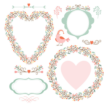 Floral frames and graphic elementsのイラスト素材