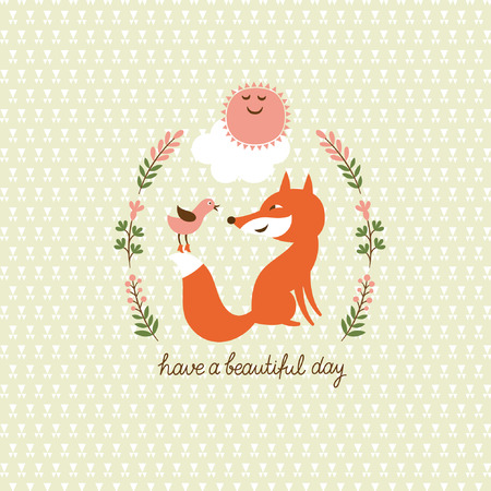 cute a fox and a birdのイラスト素材