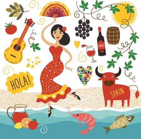 Spain , landmarks and symbols setのイラスト素材