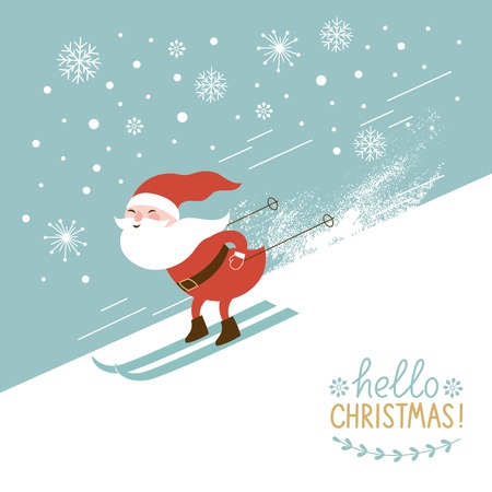 Santa skiing down a mountain slopeのイラスト素材