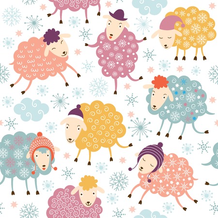 seamless background with cute sheepsのイラスト素材