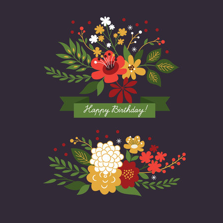 floral design elements on the dark backgroundのイラスト素材