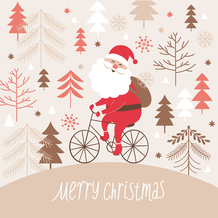 Santa claus rides a bicycleのイラスト素材