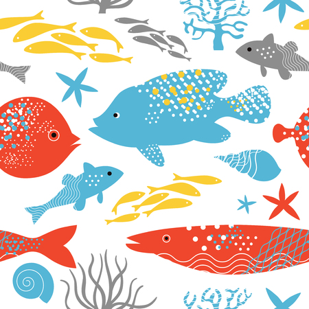 seamless pattern sea lifeのイラスト素材