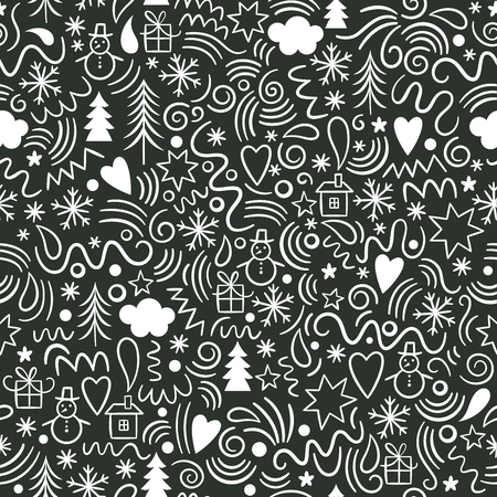 seamless Christmas pattern, fun doodlesのイラスト素材