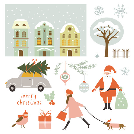 Set of Christmas vector elements and illustrationsのイラスト素材