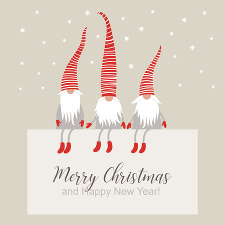 Christmas card, gnomes in striped hatsのイラスト素材