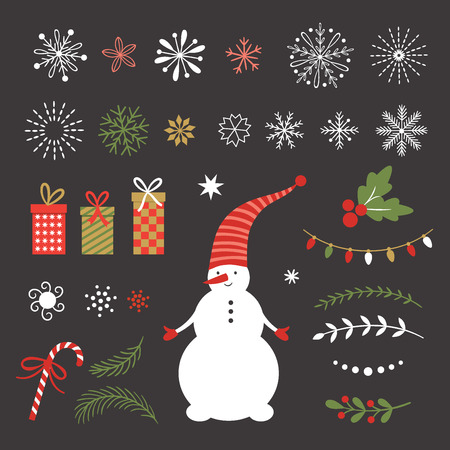 Season greetings, merry christmas, vector set, snowflakes and design elementsのイラスト素材