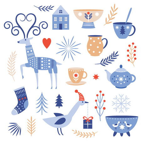 Winter vector collection, flat cartoon styleのイラスト素材