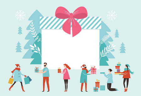Bif gift box, Christmas banner, New Year Greeting cardのイラスト素材