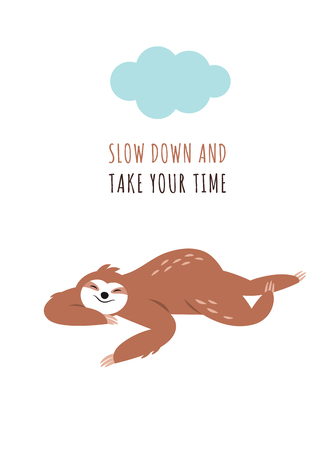 cute sloth sleeping, greeting card designのイラスト素材