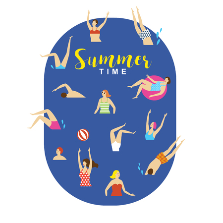 swimmmers in the water, summer illustrationのイラスト素材