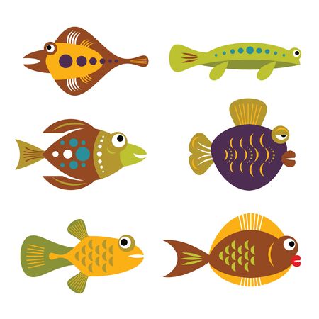 set of tropical unusual colorful fishesのイラスト素材