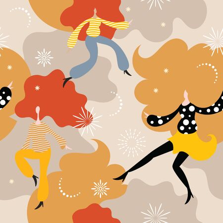 seamless background with dancing womenのイラスト素材