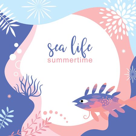 sea life abstract background design , frame ,banner, place for textのイラスト素材
